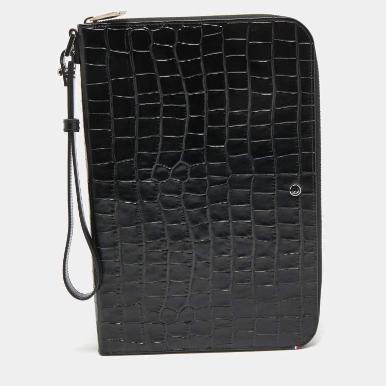 Pre Owned S.T.Dupont Black Embossed Leather Dandy Wristlet Pouch