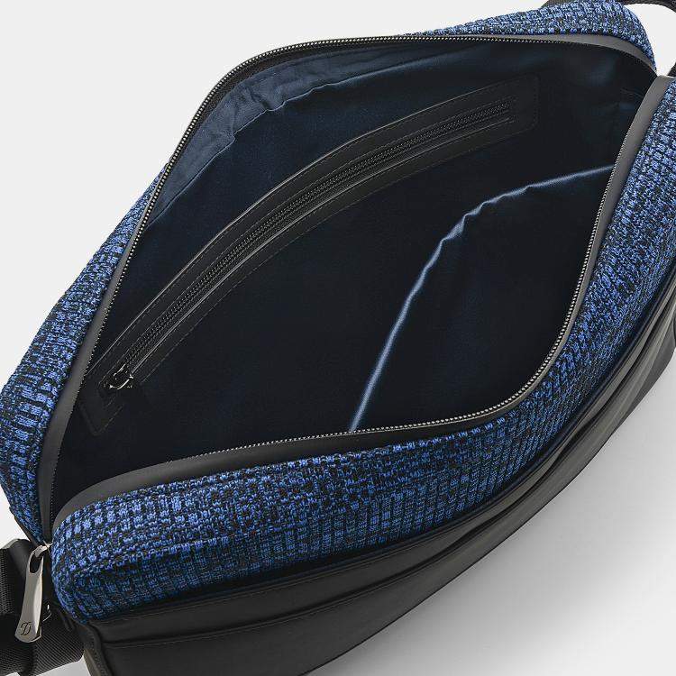 Pre Owned S.T. Dupont Jet Millennium Black And Blue Rubber And Canvas Messenger Bag