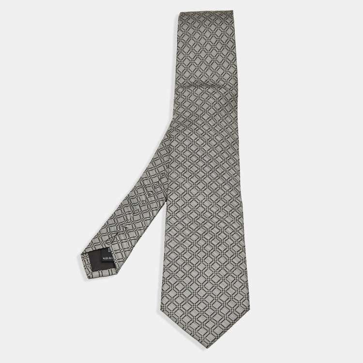 Pre Owned S.T. Dupont Grey Geometric Pattern Tie