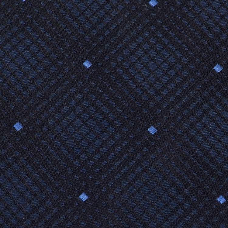 Pre Owned S.T. Dupont Navy Blue Geometric Patterned Silk Jacquard Traditional Tie