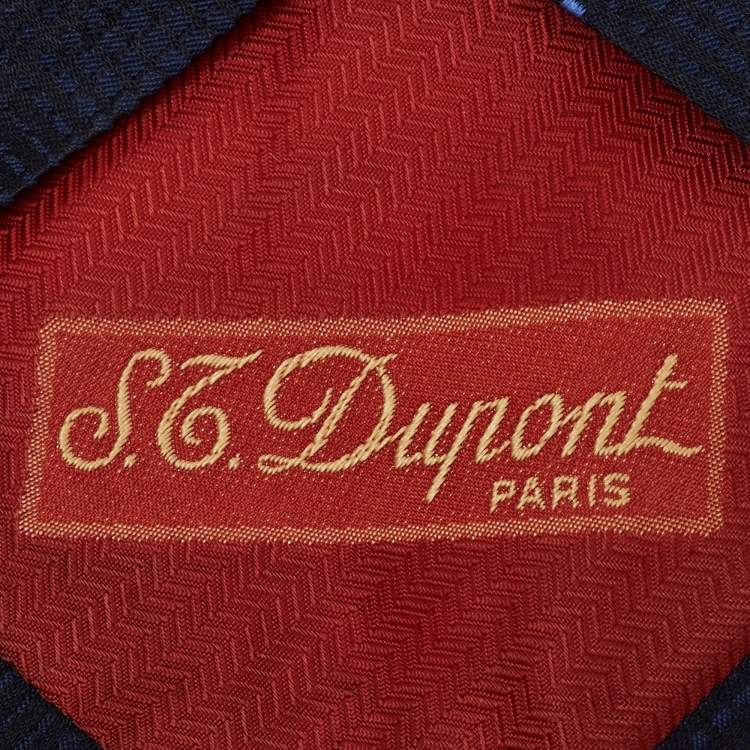 Pre Owned S.T. Dupont Navy Blue Geometric Patterned Silk Jacquard Traditional Tie