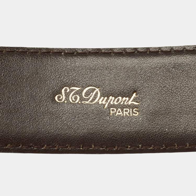 Pre Owned S.T. Dupont Cut to Size Plague Buckle Belt 90 CM Dark Brown Leather