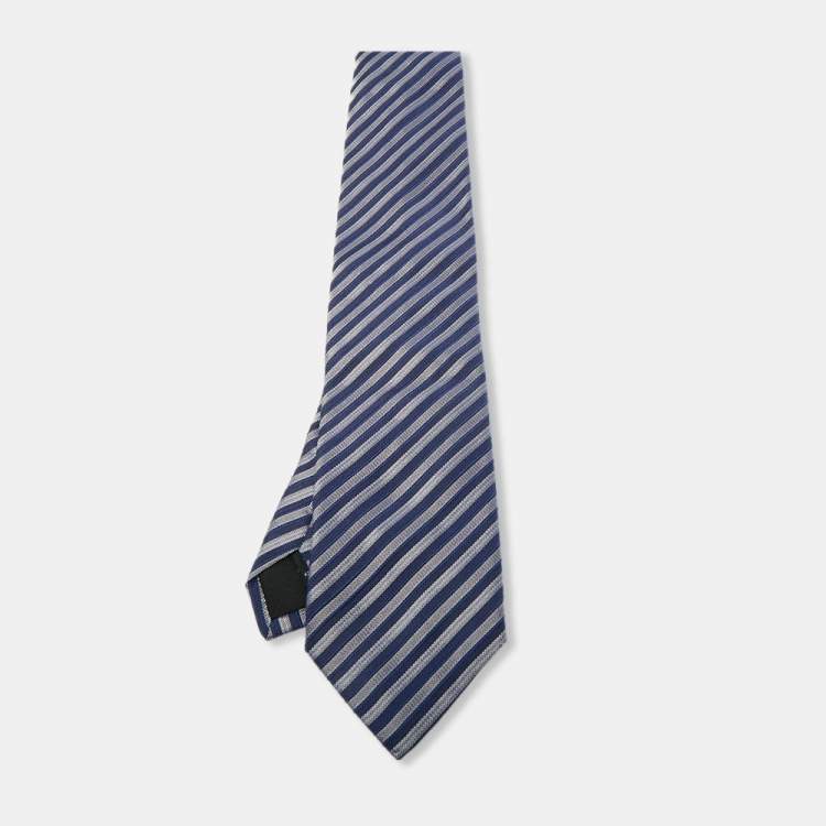 مملوكة مسبقًا S.T. Dupont Blue Diagonal Striped Silk Tie