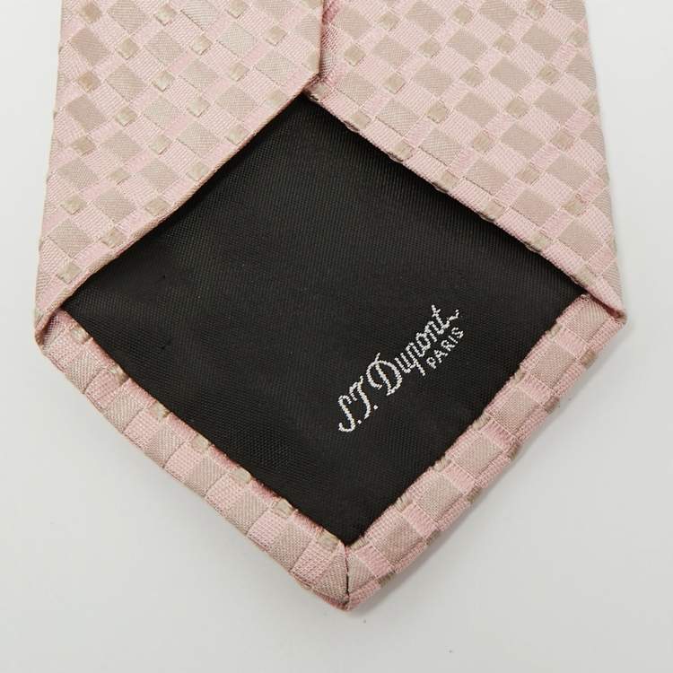 Pre Owned S.T. Dupont Pink Check Pattern Silk Tie