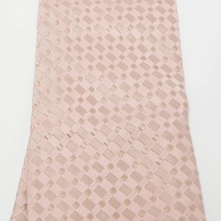 Pre Owned S.T. Dupont Pink Check Pattern Silk Tie
