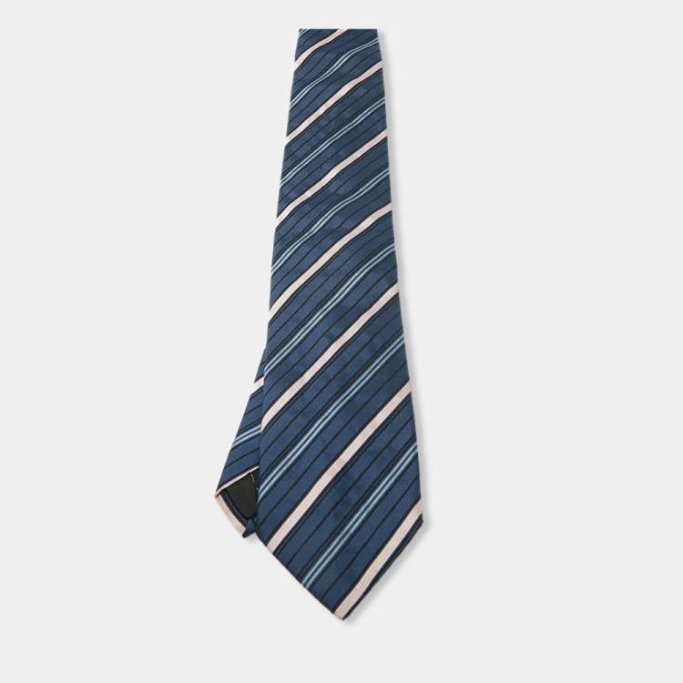 Pre Owned S.T. Dupont Blue Diagonal Striped Silk Tie