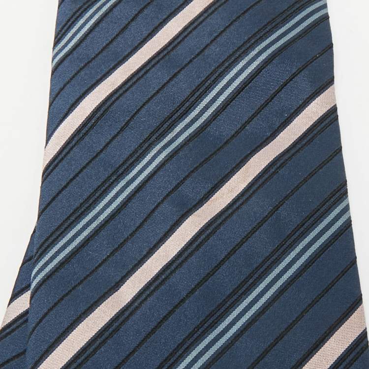 Pre Owned S.T. Dupont Blue Diagonal Striped Silk Tie