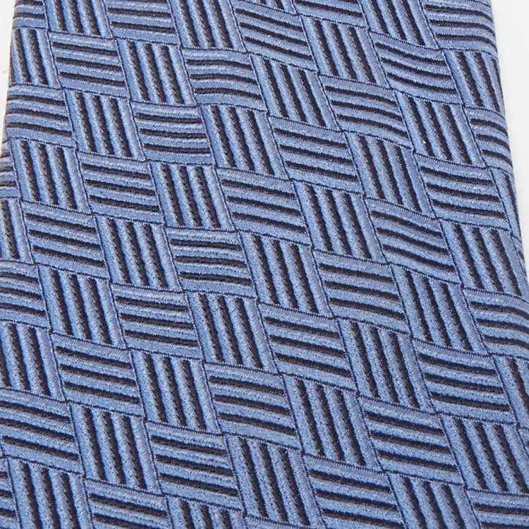 Pre Owned S.T. Dupont Blue Patterned Silk Tie