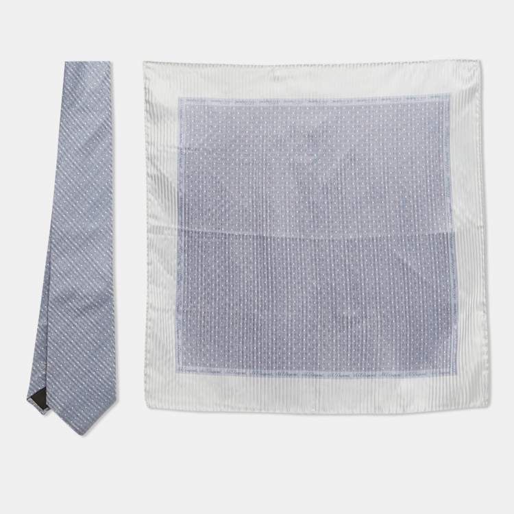 Pre Owned S.T. Dupont Blue Printed Silk Tie Set