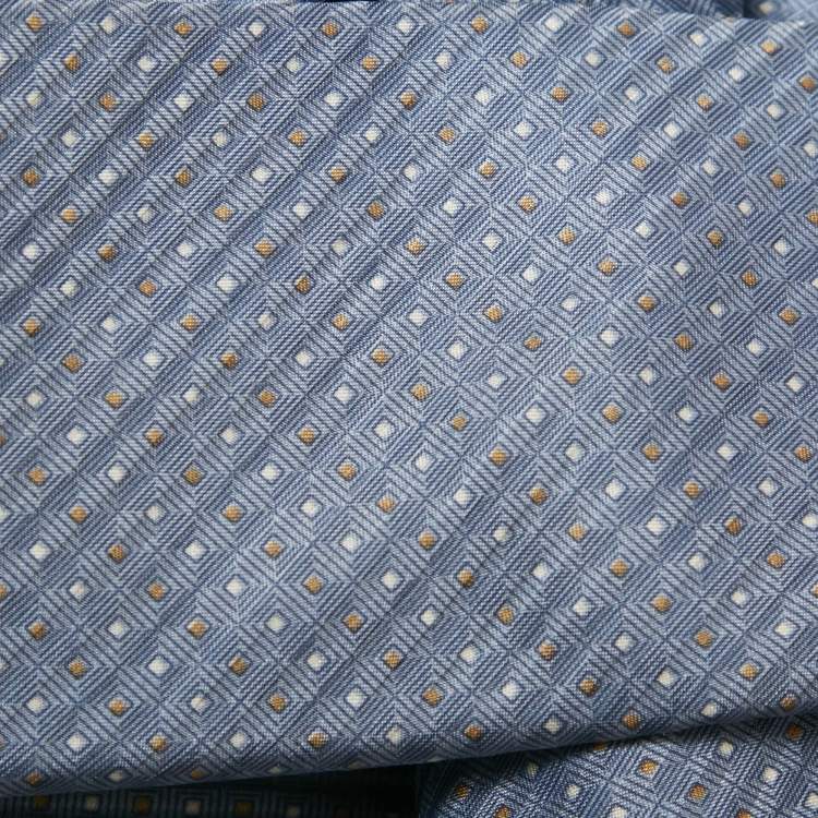 Pre Owned S.T. Dupont Blue Printed Silk Tie Set