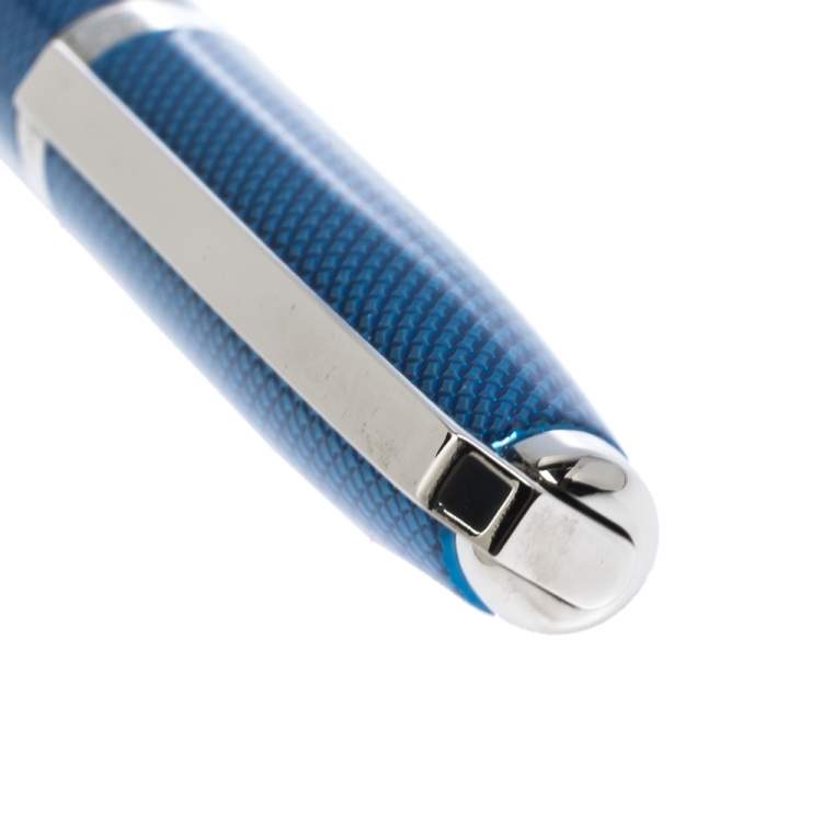 Pre Owned S.T. Dupont Fidelio Blue Textured Guilloche Palladium Finish Ballpoint Pen
