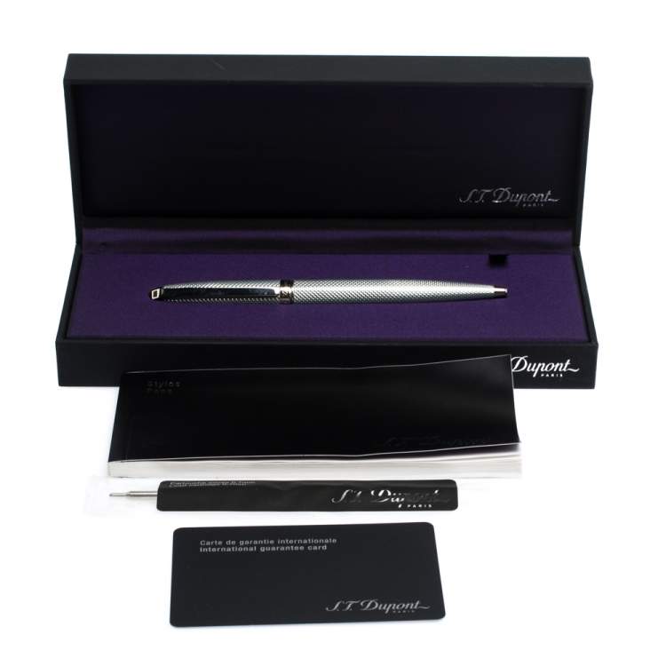 Pre Owned S.T. Dupont Fidelio Silver Textured Guilloche Palladium Finish Ballpoint Pen