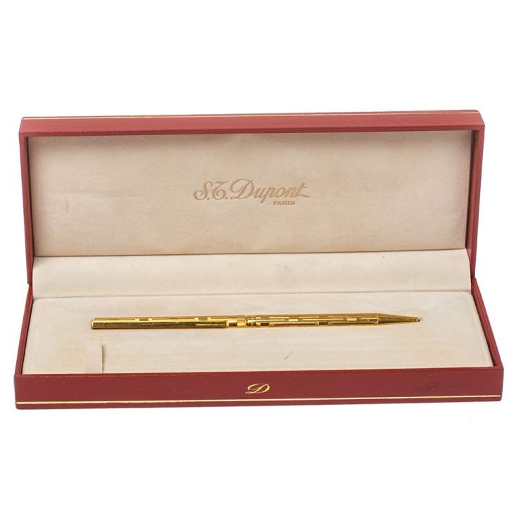 Pre Owned S.T Dupont Textured Gold Tone Ballpoint Pen