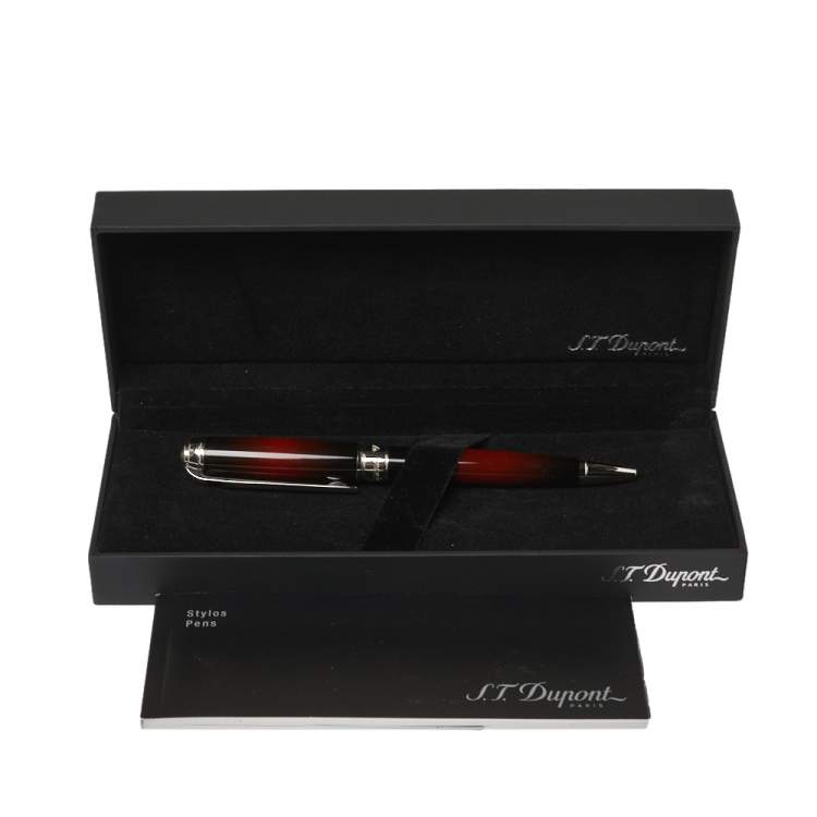 Pre Owned S.T Dupont Line D Atelier Collection Red Lacquer Palladium Finish Ballpoint Pen