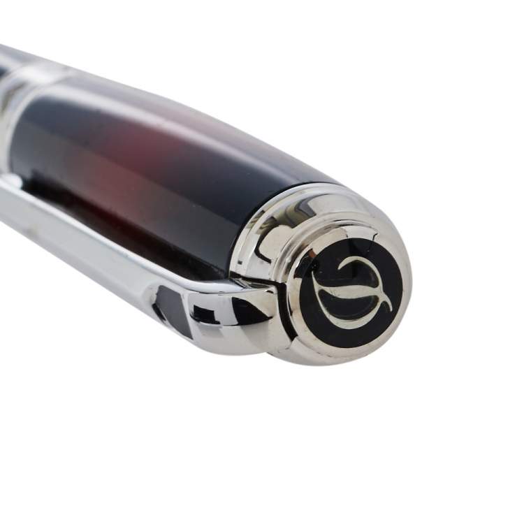 Pre Owned S.T Dupont Line D Atelier Collection Red Lacquer Palladium Finish Ballpoint Pen