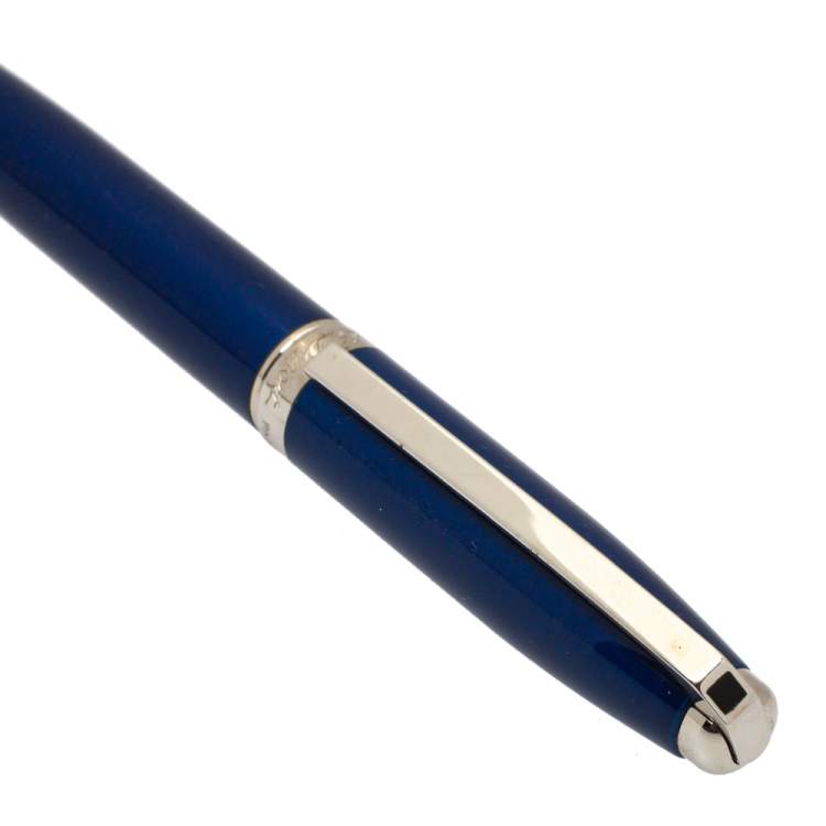 Pre Owned S.T. Dupont Fidelio Blue Lacquered Palladium Finish Ballpoint Pen