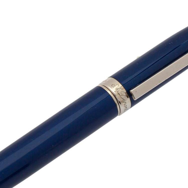 Pre Owned S.T. Dupont Fidelio Blue Lacquered Palladium Finish Ballpoint Pen