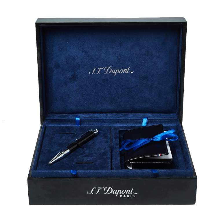 Pre Owned S.T. Dupont Black Line D Leather Card Holder and BallPoint Pen Set
