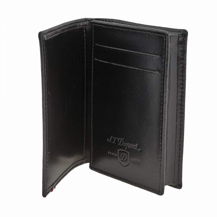 Pre Owned S.T. Dupont Black Line D Leather Bifold Card Holder and BallPoint Pen Set