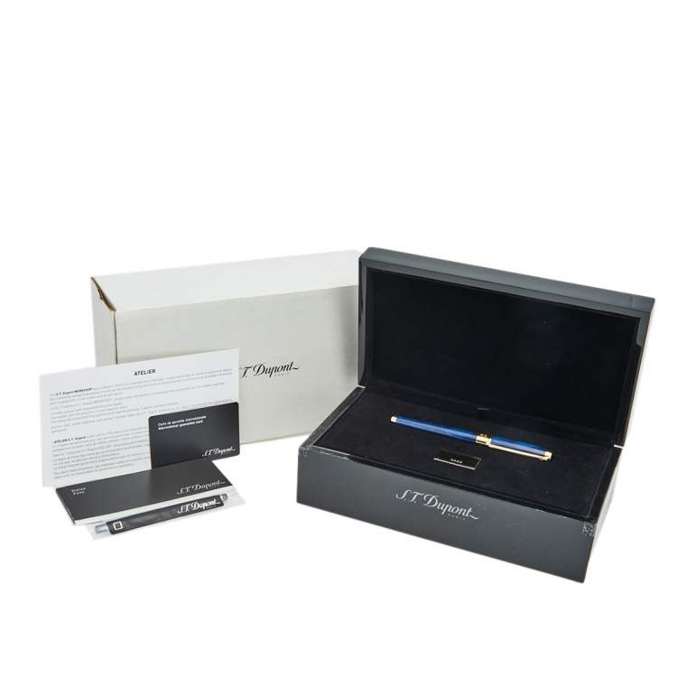 Pre Owned S.T. Dupont Line D Blue Natural Lacquer Gold Finish Rollerball Pen