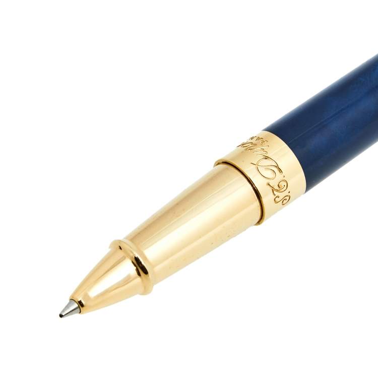 Pre Owned S.T. Dupont Line D Blue Natural Lacquer Gold Finish Rollerball Pen