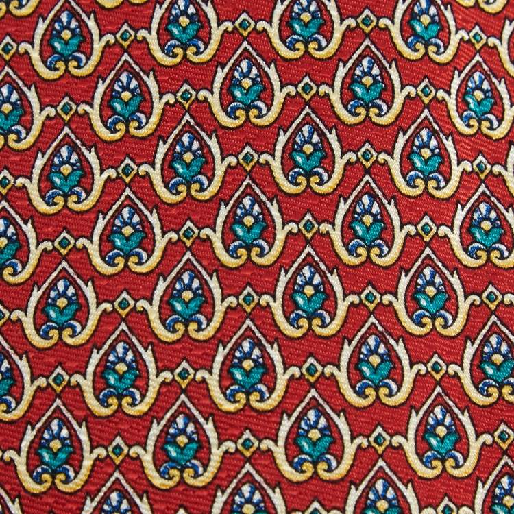 Pre Owned S.T. Dupont Red Printed Silk Tie
