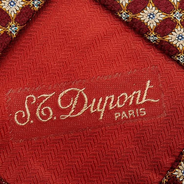 Pre Owned S.T. Dupont Bicolor Floral Motif Jacquard Silk Tie