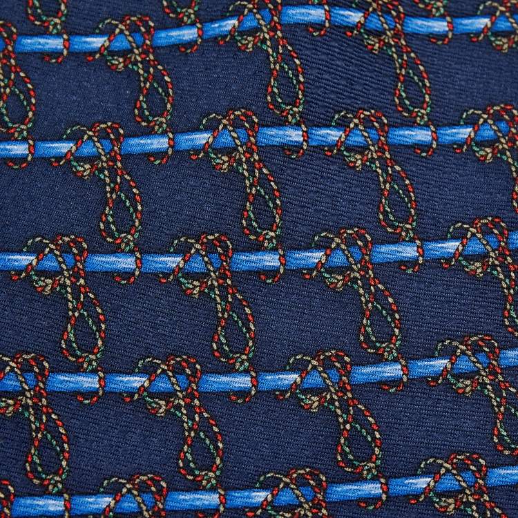 Pre Owned S.T. Dupont Vintage Blue Printed Silk Jacquard Tie