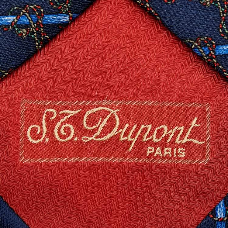 Pre Owned S.T. Dupont Vintage Blue Printed Silk Jacquard Tie