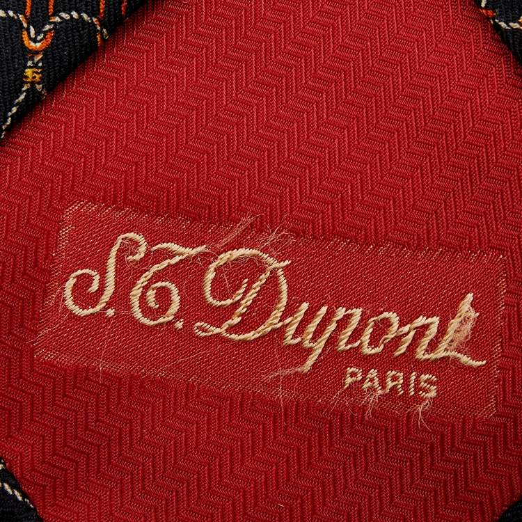 Pre Owned S.T. Dupont Vintage Black Printed Silk Jacquard Tie