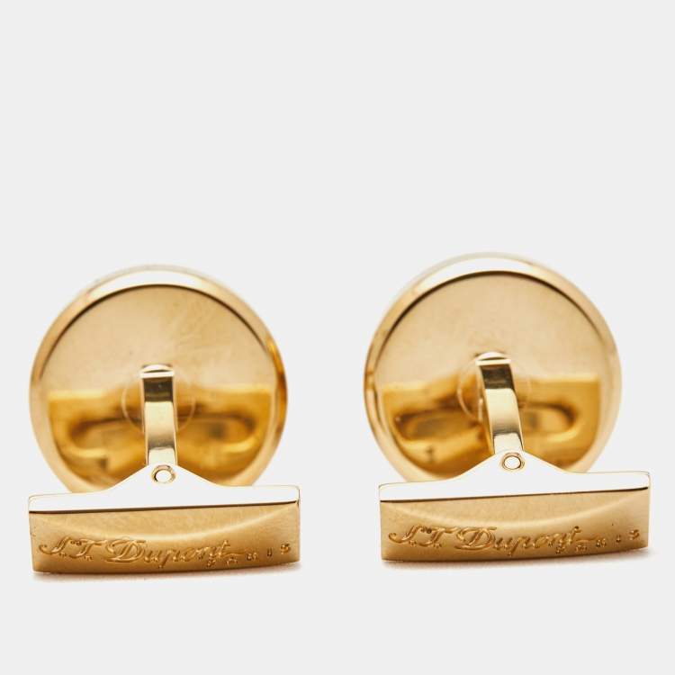 مملوكة مسبقًا S.T. Dupont Cohiba Behike Black Lacquer Gold Finish Round Cufflinks