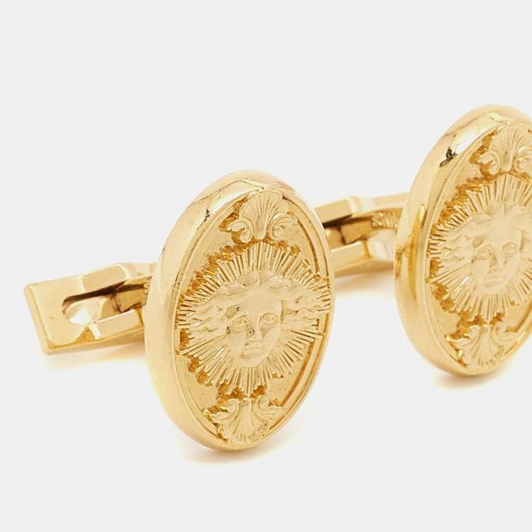 Pre Owned S.T. Dupont Sun Gold Tone Oval Cufflinks