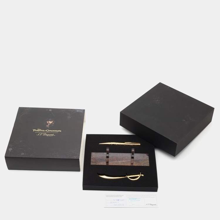 Pre Owned S.T. Dupont Pirates of the Caribbean Gold Tone Pen Set