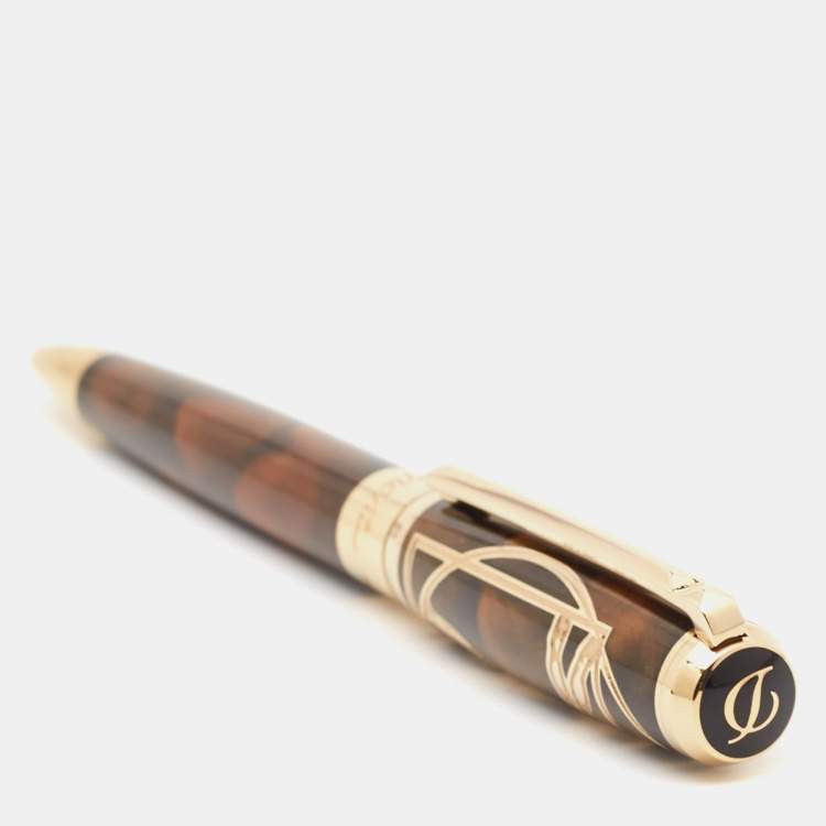 Pre Owned S.T. Dupont Da Vinci Lacquer Gold Tone Ballpoint Pen