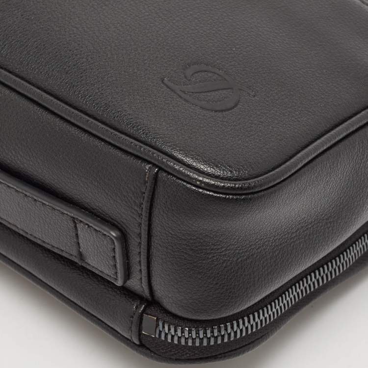 Pre Owned S.T. Dupont Black Leather Double Zip Pouch