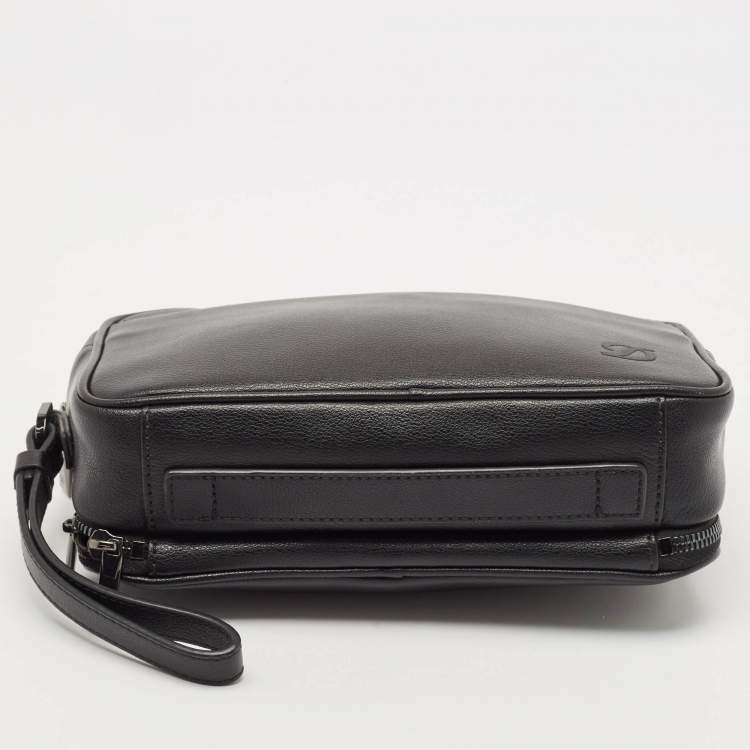 Pre Owned S.T. Dupont Black Leather Double Zip Pouch