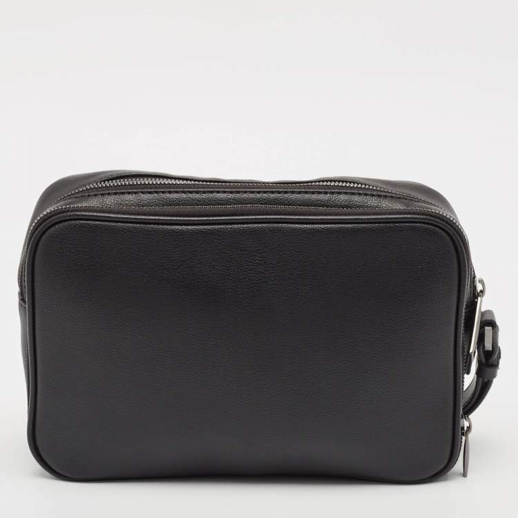Pre Owned S.T. Dupont Black Leather Double Zip Pouch