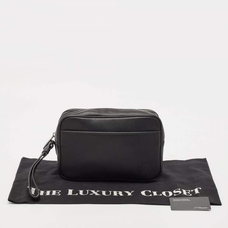 Pre Owned S.T. Dupont Black Leather Double Zip Pouch