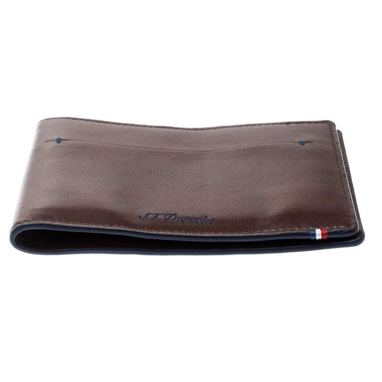 Pre Owned S.T. Dupont Brown Leather Line D Slim 7CC Bifold Wallet