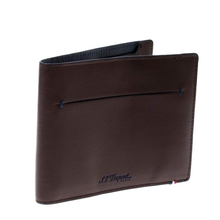 Pre Owned S.T. Dupont Brown Leather Line D Slim 7CC Bifold Wallet