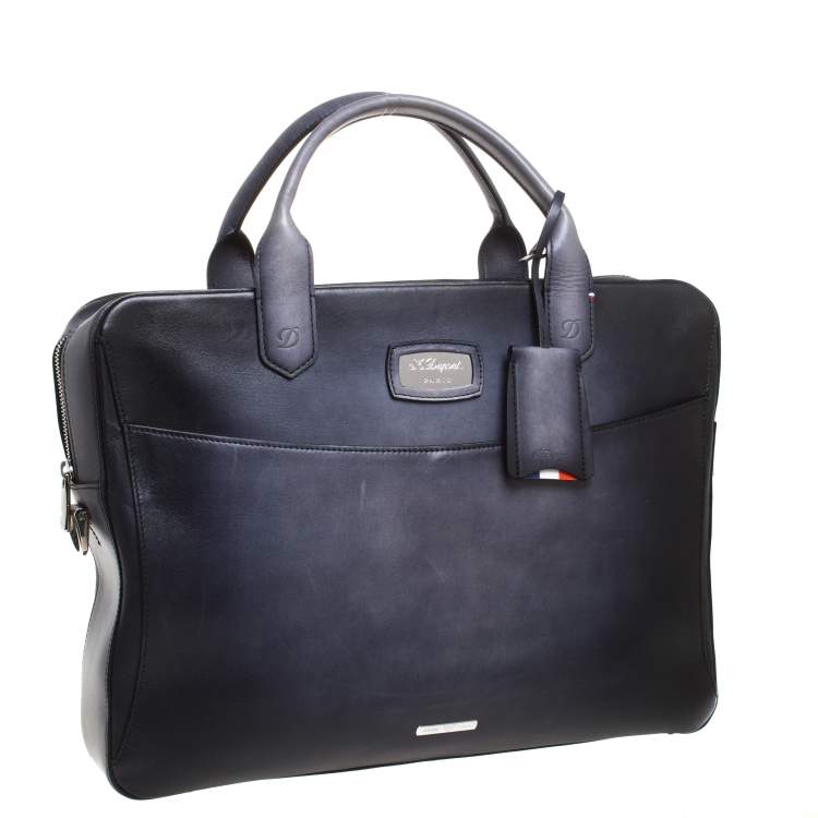 Pre Owned S.T. Dupont Dark Blue Ombre Leather Atelier Document Briefcase