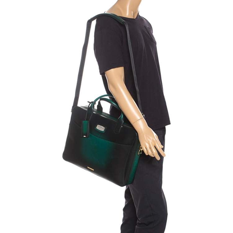 Pre Owned S.T. Dupont Green Ombre Leather Atelier Document Briefcase