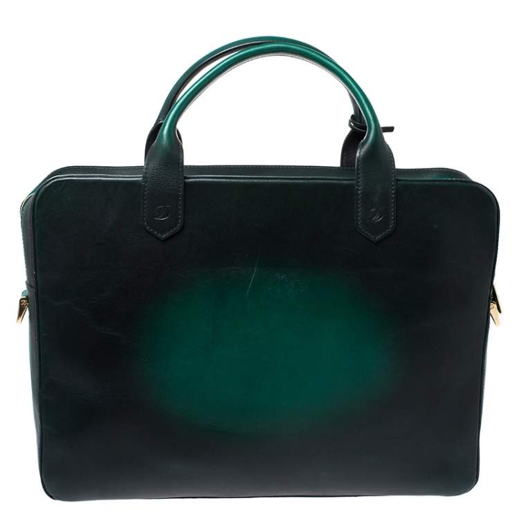 Pre Owned S.T. Dupont Green Ombre Leather Atelier Document Briefcase