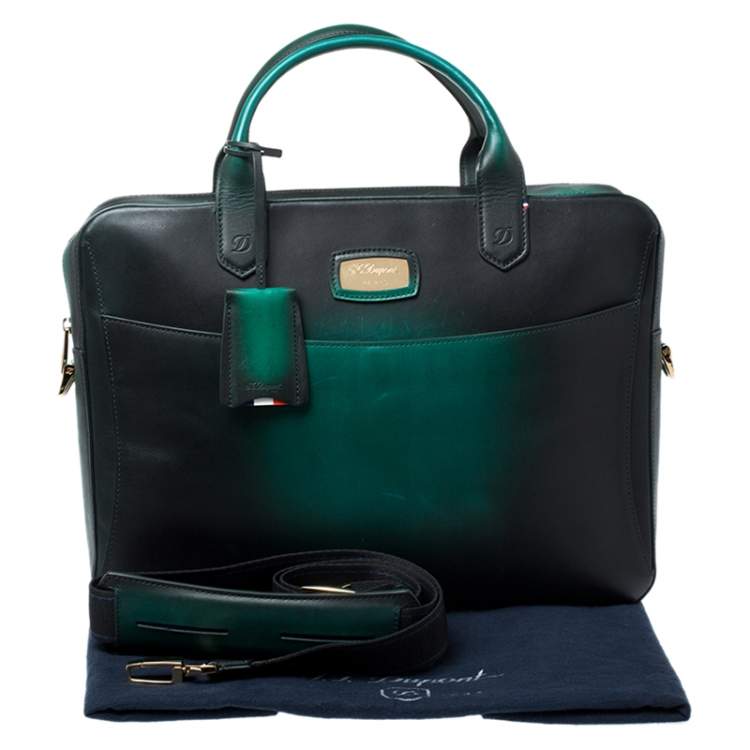 Pre Owned S.T. Dupont Green Ombre Leather Atelier Document Briefcase