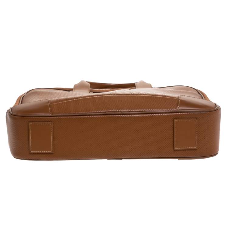 Pre Owned S.T. Dupont Tan Brown Perforated Leather Small Laptop and Document Holder Bag