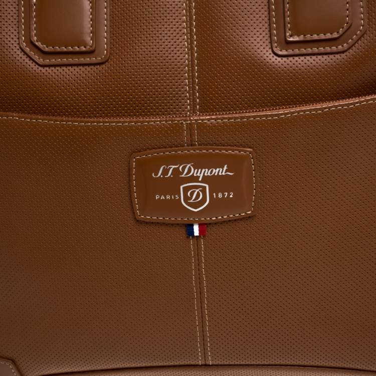Pre Owned S.T. Dupont Tan Brown Perforated Leather Small Laptop and Document Holder Bag