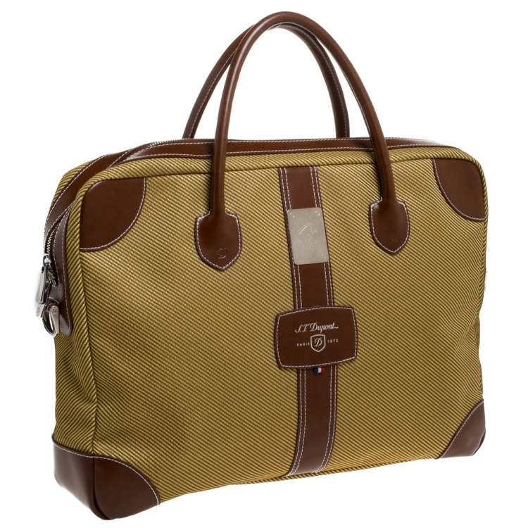 Pre Owned S.T. Dupont Brown/Yellow Canvas and Leather Document Holder Bag