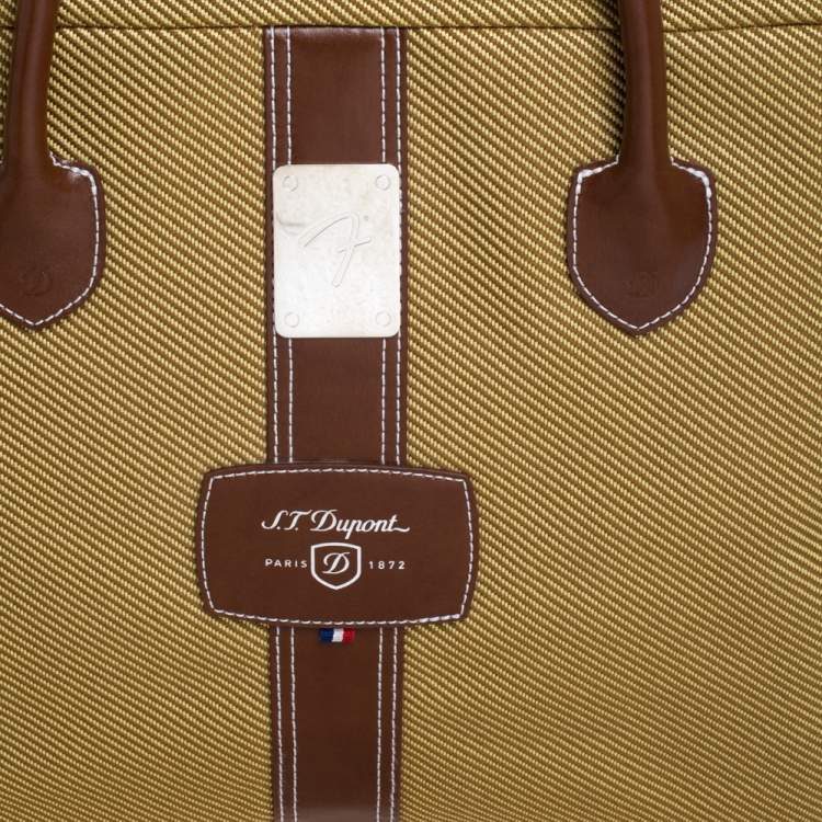 Pre Owned S.T. Dupont Brown/Yellow Canvas and Leather Document Holder Bag