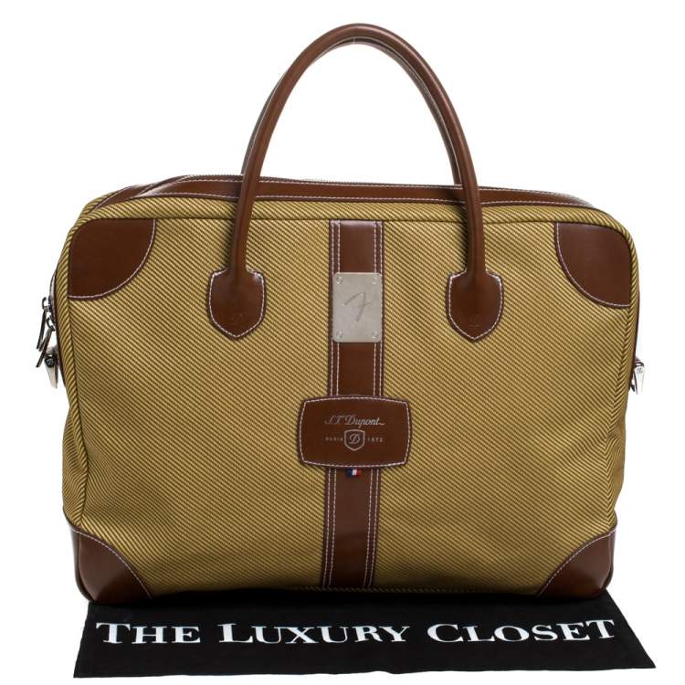 Pre Owned S.T. Dupont Brown/Yellow Canvas and Leather Document Holder Bag