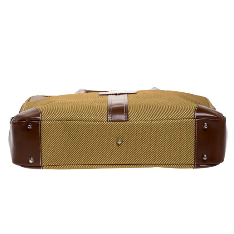 Pre Owned S.T. Dupont Brown/Yellow Canvas and Leather Document Holder Bag